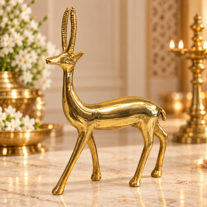 Handcrafted Brass Deer Idol Vastu Remedy for Stability, Stamina and Energy Balance for WNW Zone, Home and Office Placement | 12 x 22 cm | 820 gm