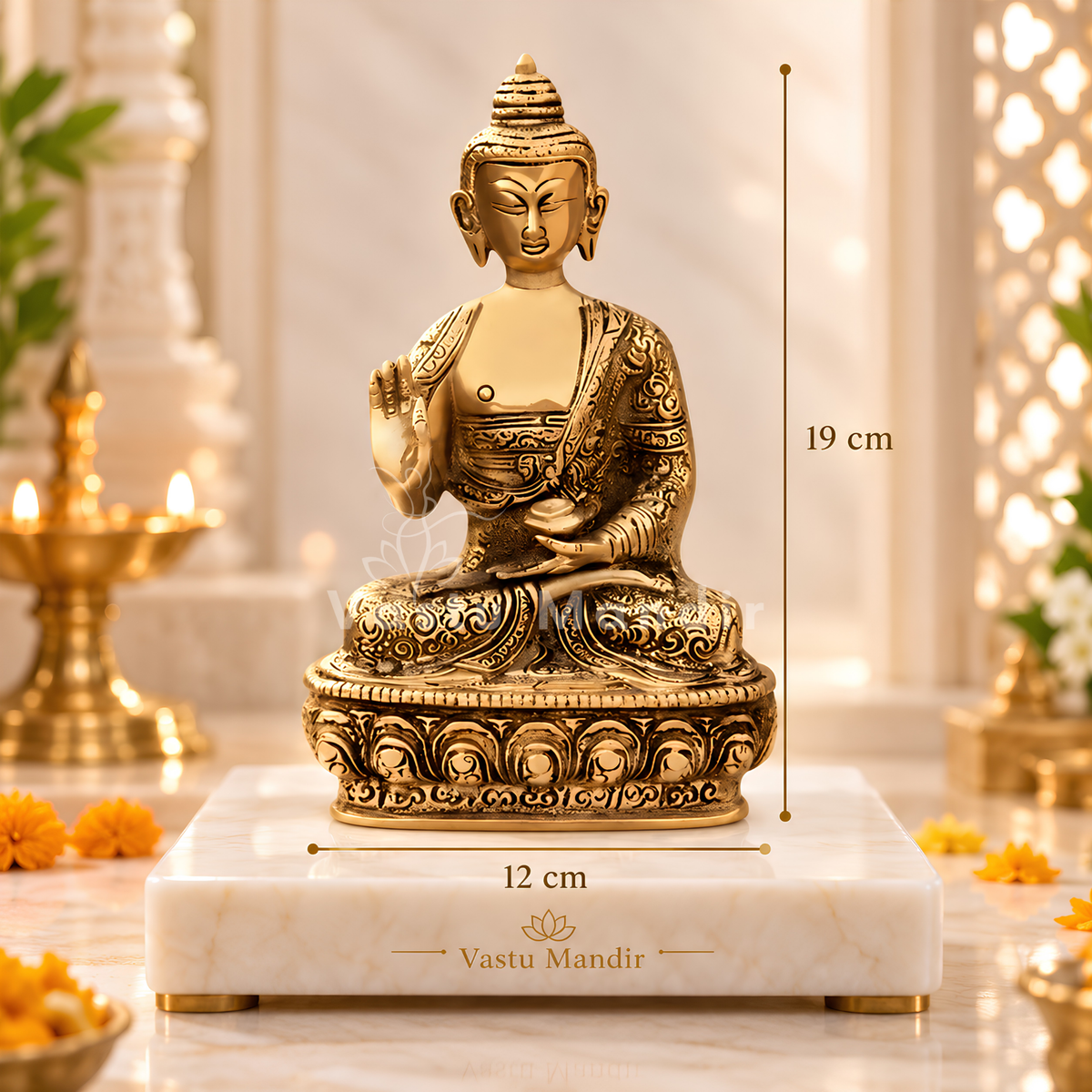 Brass Buddha Idol Vastu Remedy for Peace, Wisdom and Calm Energy for Home and Office | 12 x 19 cm | 1.07 kg
