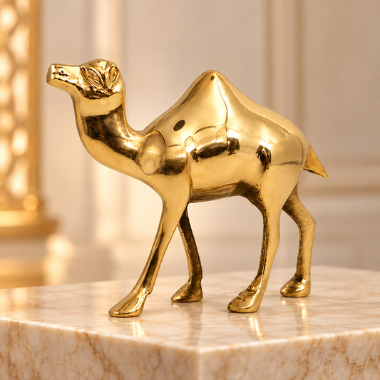 Plain Finish Brass Camel Idol Vastu Remedy for Career Progress, Business Stability and Endurance Support for Home and Office | 16 x 16 cm, 780 gm