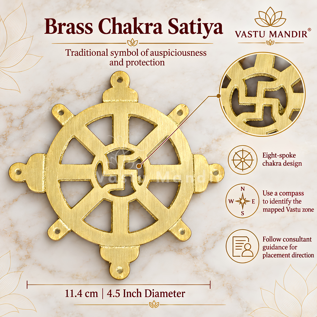 Brass Chakra Satiya Helix – Vastu Remedy for West Direction Correction | Energy Balance Support | 4.5 Inch
