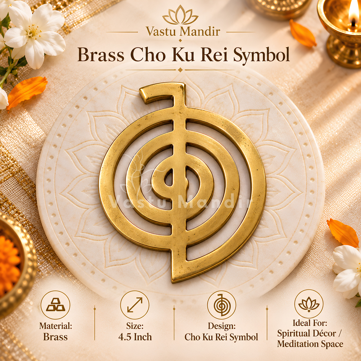 Brass Cho Ku Rei Symbol – Vastu Remedy for Protection & Energy Amplification | Reiki & Healing Use | 4.5 Inch