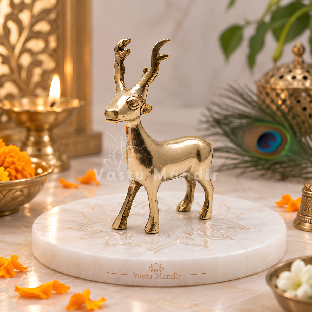 Brass Deer Idol Vastu Remedy for Peace, Growth and Gentle Prosperity for Home, Office and Decorative Placement | 8.5 x 2 x 11 cm | 240 Gm