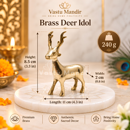 Brass Deer Idol Vastu Remedy for Peace, Growth and Gentle Prosperity for Home, Office and Decorative Placement | 8.5 x 2 x 11 cm | 240 Gm