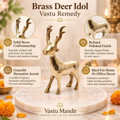 Brass Deer Idol Vastu Remedy for Peace, Growth and Gentle Prosperity for Home, Office and Decorative Placement | 8.5 x 2 x 11 cm | 240 Gm