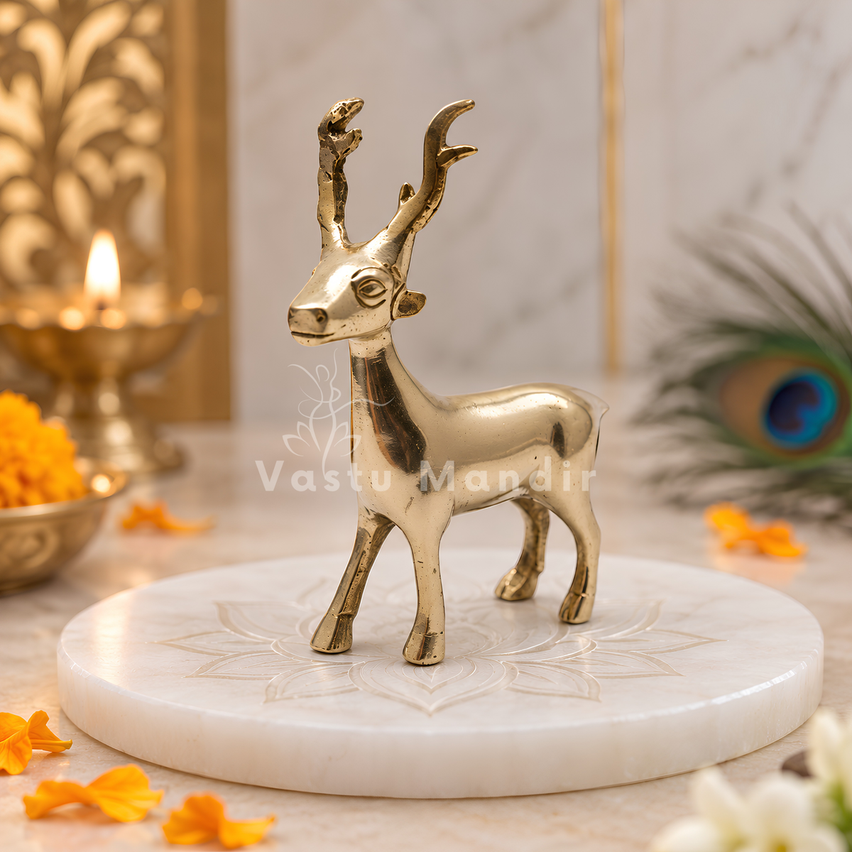 Brass Deer Idol Vastu Remedy for Peace, Growth and Gentle Prosperity for Home, Office and Decorative Placement | 8.5 x 2 x 11 cm | 240 Gm