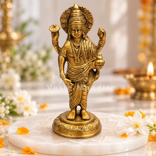 Pure Brass Dhanvantri Ji Idol Vastu Remedy for Health, Healing and Positive Energy for Home and Office | 9 x 3.5 x 20 cm | 1.10 kg