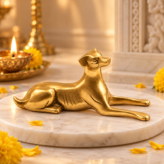 Brass Dog Idol Vastu Remedy for Protection, Loyalty and Security Energy for Home and Office | 11.5 x 23 cm | 0.990 kg