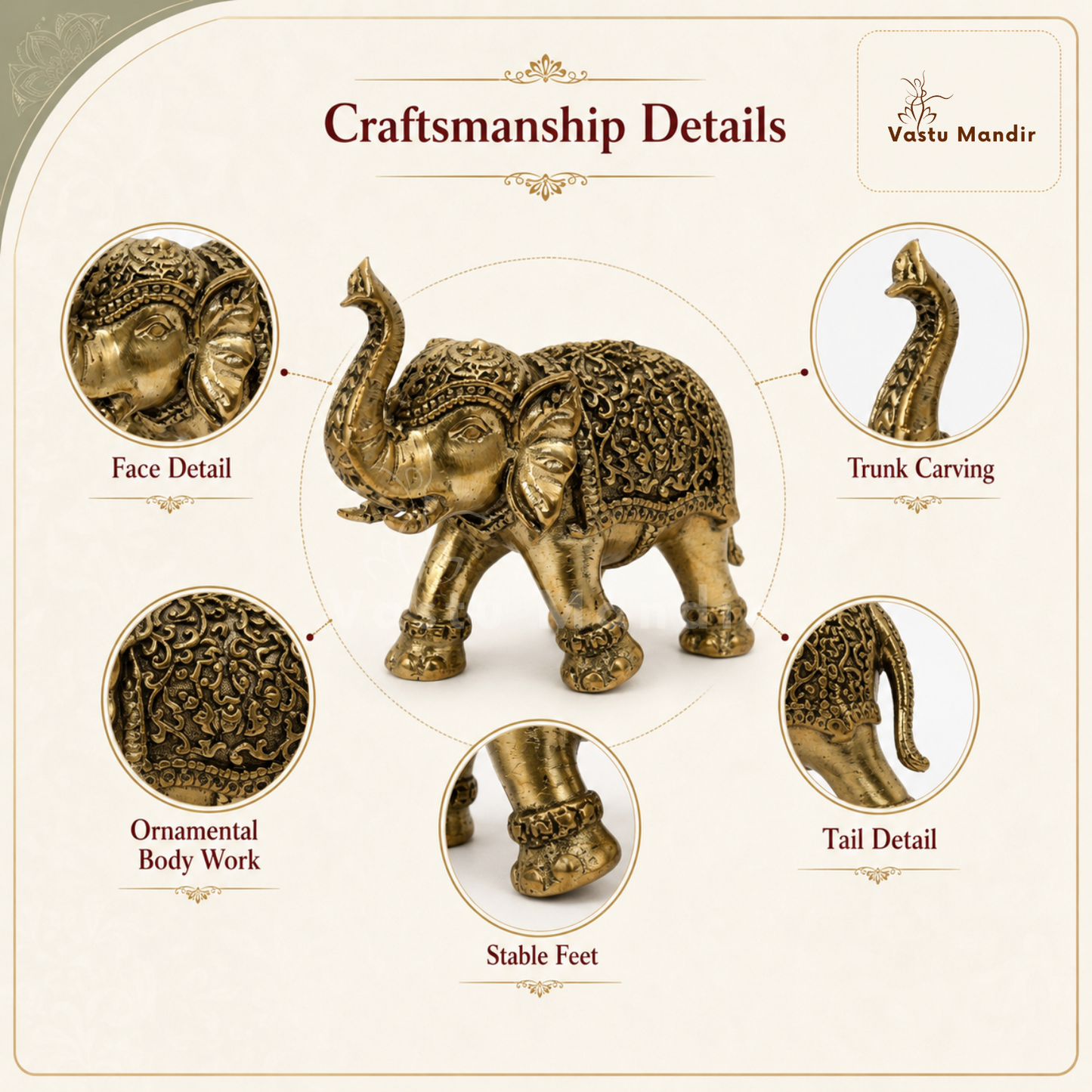 Royal Elephant Brass Figurine | Vastu Remedy for Strength, Stability & Good Fortune | 2 Inch | 60 g