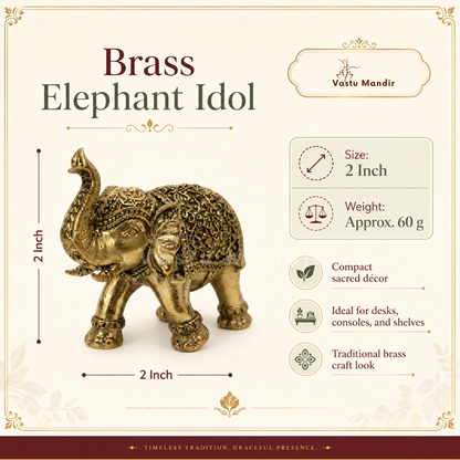 Royal Elephant Brass Figurine | Vastu Remedy for Strength, Stability & Good Fortune | 2 Inch | 60 g