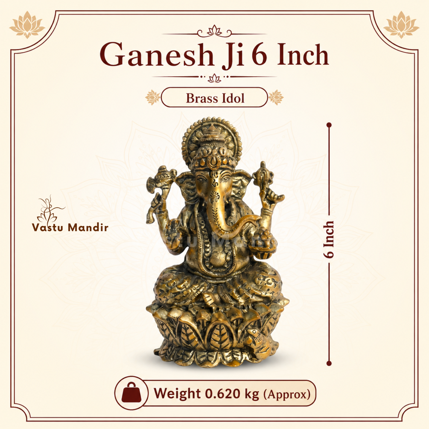 Brass Ganesha Idol on Lotus Base | Vastu Remedy for Obstacle Removal, Intellect & Prosperity Support | 3 - 6 inchs