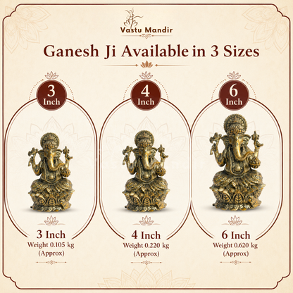 Brass Ganesha Idol on Lotus Base | Vastu Remedy for Obstacle Removal, Intellect & Prosperity Support | 3 - 6 inchs