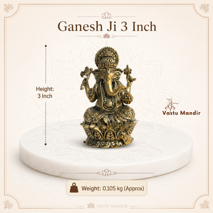Brass Ganesha Idol on Lotus Base | Vastu Remedy for Obstacle Removal, Intellect & Prosperity Support | 3 - 6 inchs