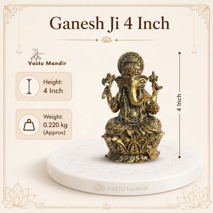 Brass Ganesha Idol on Lotus Base | Vastu Remedy for Obstacle Removal, Intellect & Prosperity Support | 3 - 6 inchs