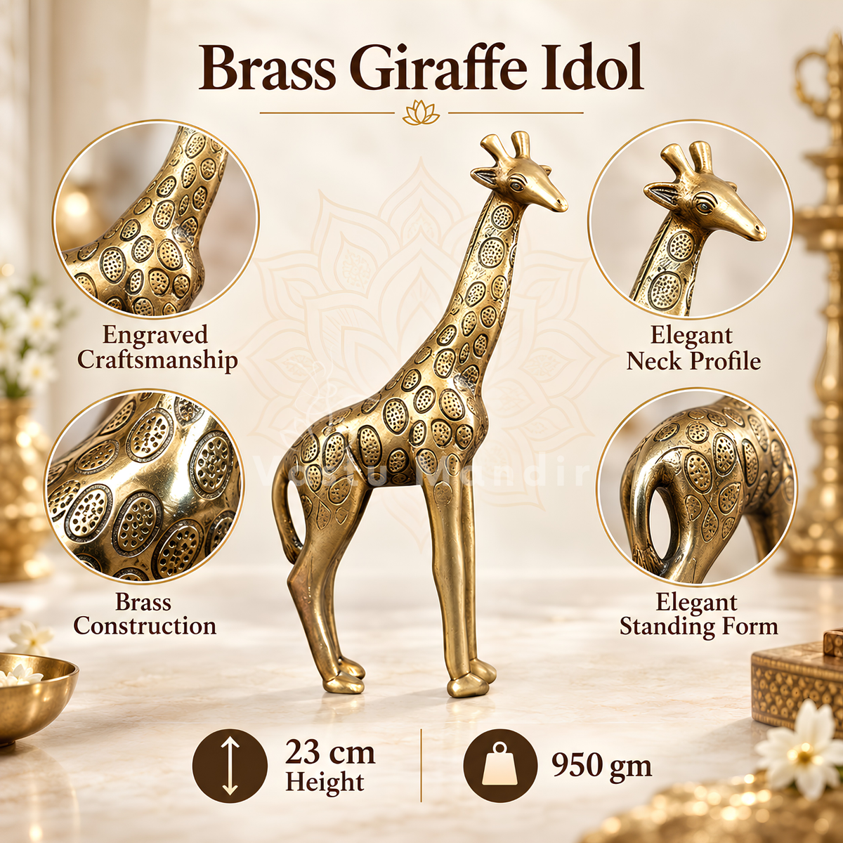 Brass Giraffe Idol Vastu Remedy for Growth, Vision and Long Term Progress for Home and Office | 8 x 23 cm | 950 gm