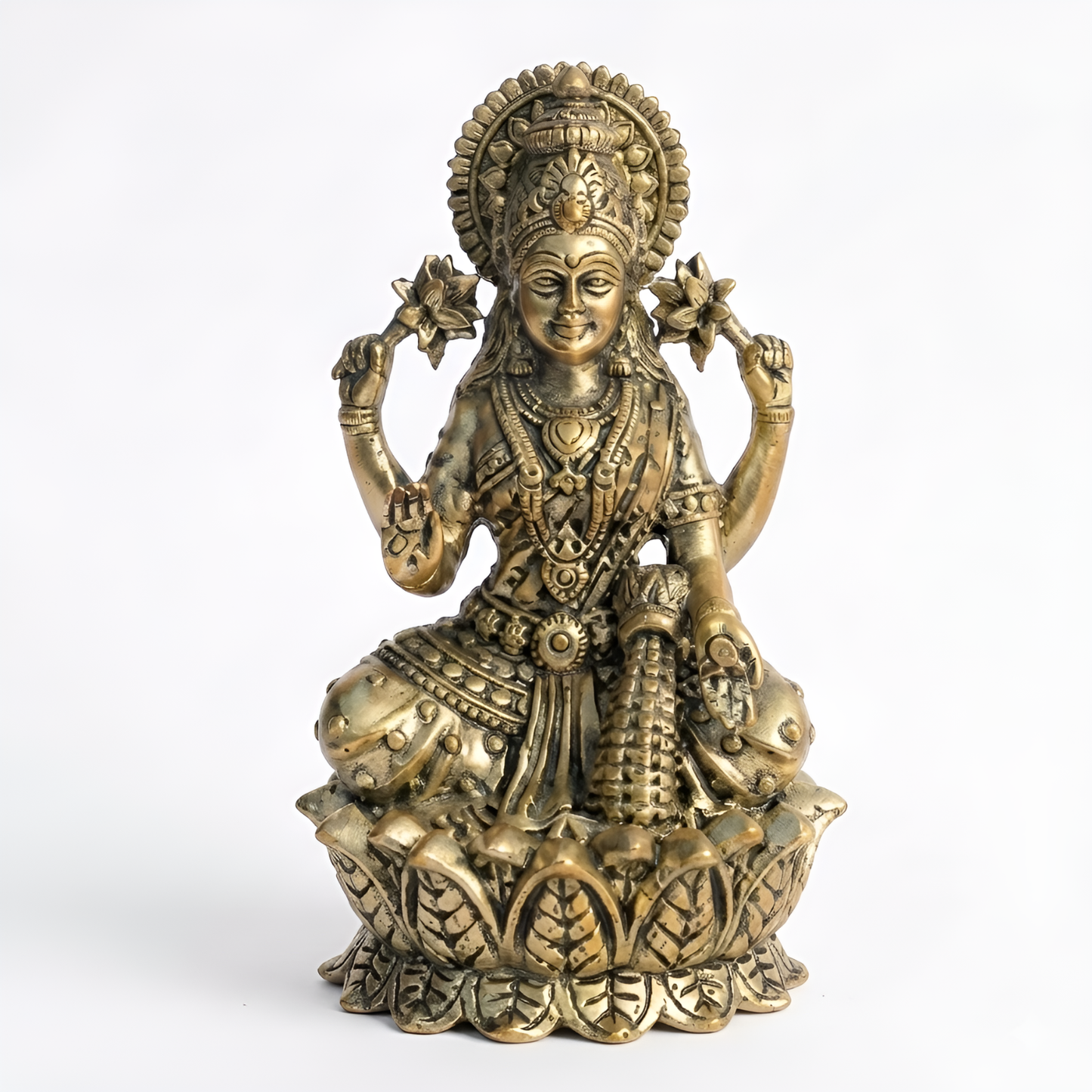 Brass Goddess Lakshmi Idol | Vedic Vastu Sculpture for Wealth, Abundance & Prosperity | 3 Sizes