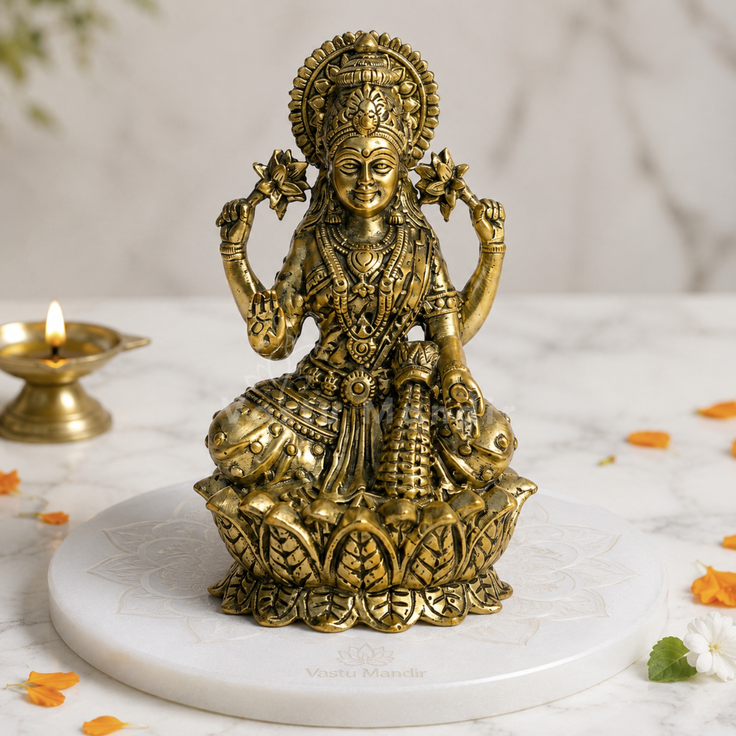 Brass Goddess Lakshmi Idol | Vedic Vastu Sculpture for Wealth, Abundance & Prosperity | 3 Sizes