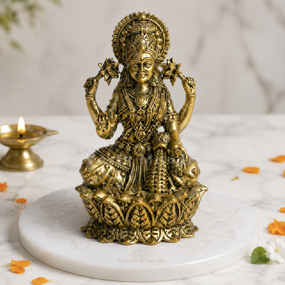 Brass Goddess Lakshmi Idol | Vedic Vastu Sculpture for Wealth, Abundance & Prosperity | 3 Sizes