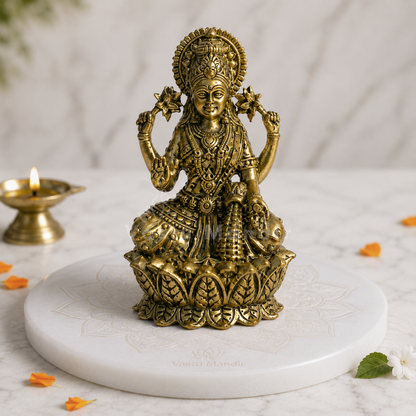 Brass Goddess Lakshmi Idol | Vedic Vastu Sculpture for Wealth, Abundance & Prosperity | 3 Sizes