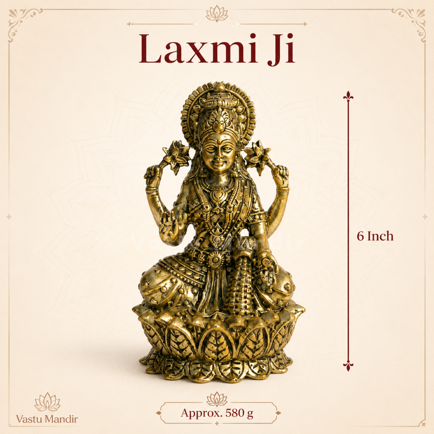 Brass Goddess Lakshmi Idol | Vedic Vastu Sculpture for Wealth, Abundance & Prosperity | 3 Sizes