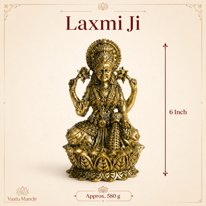 Brass Goddess Lakshmi Idol | Vedic Vastu Sculpture for Wealth, Abundance & Prosperity | 3 Sizes