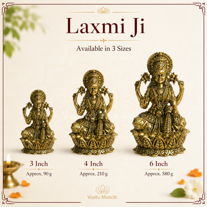 Brass Goddess Lakshmi Idol | Vedic Vastu Sculpture for Wealth, Abundance & Prosperity | 3 Sizes