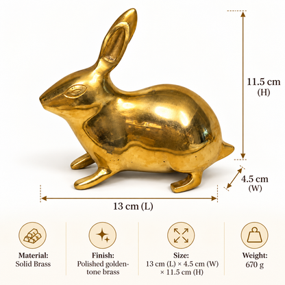 Golden Rabbit Brass Idol – Auspicious Vastu Remedy for Wealth Attraction & Prosperity | Ideal for North Direction, Office Desk & Home Entrance | 13 x 4.5 x 11.5 cm | 670 g