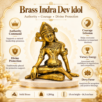 Brass Indra Dev Idol Vastu Remedy for Authority, Courage and Divine Protection for Home and Office Placement | 15 x 8 x 14.3 cm | 1.20 kg