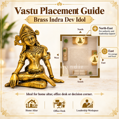 Brass Indra Dev Idol Vastu Remedy for Authority, Courage and Divine Protection for Home and Office Placement | 15 x 8 x 14.3 cm | 1.20 kg