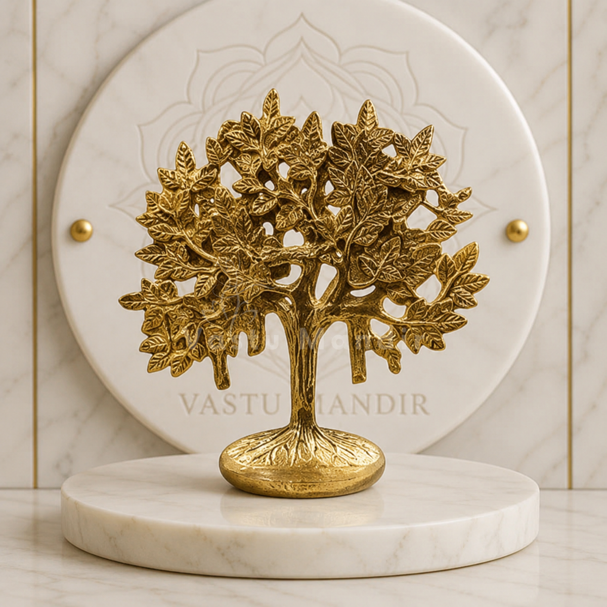 Brass Kalpavriksha tree alternate front angle showing the spreading branches