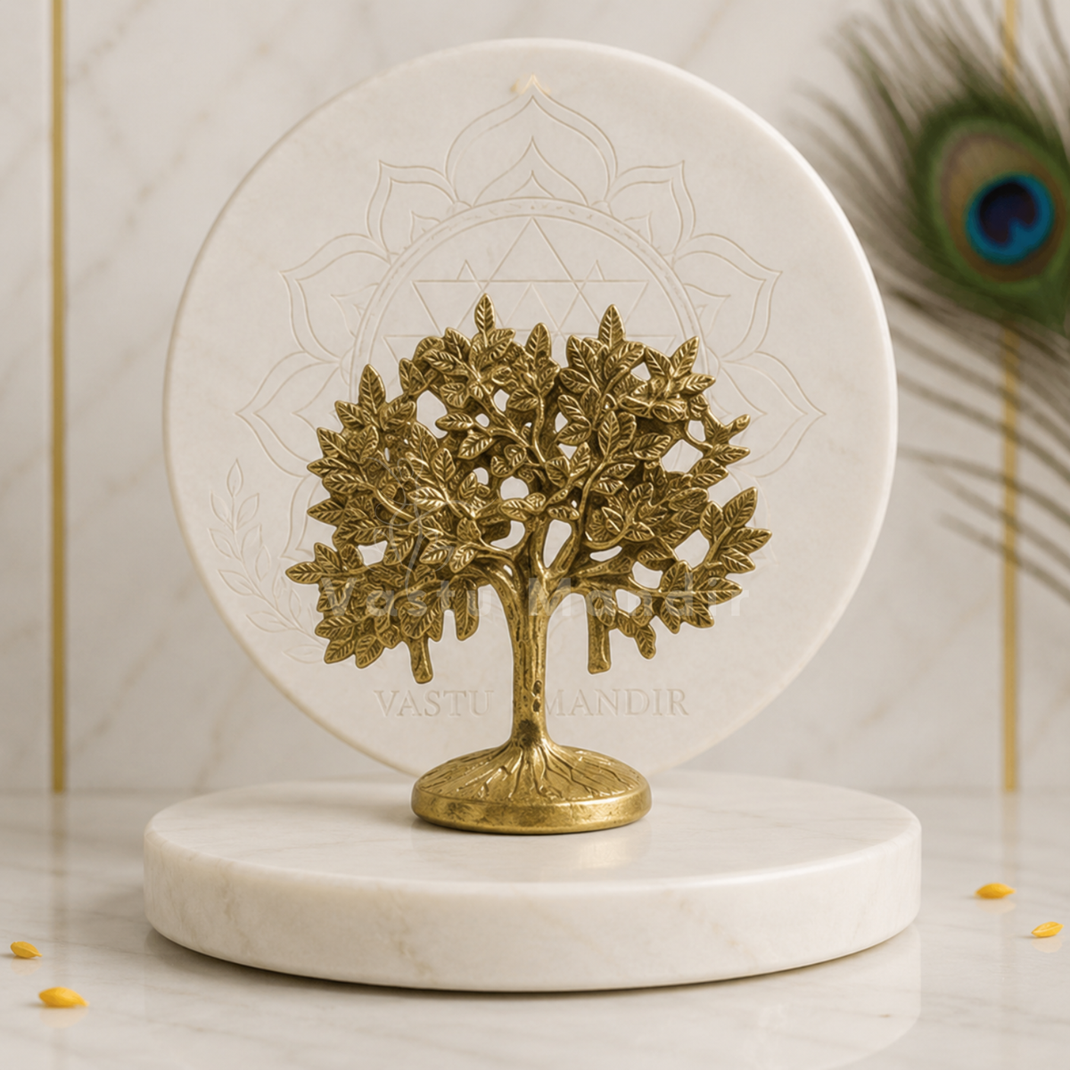 Brass Kalpavriksha tree right-side view isolated on white background