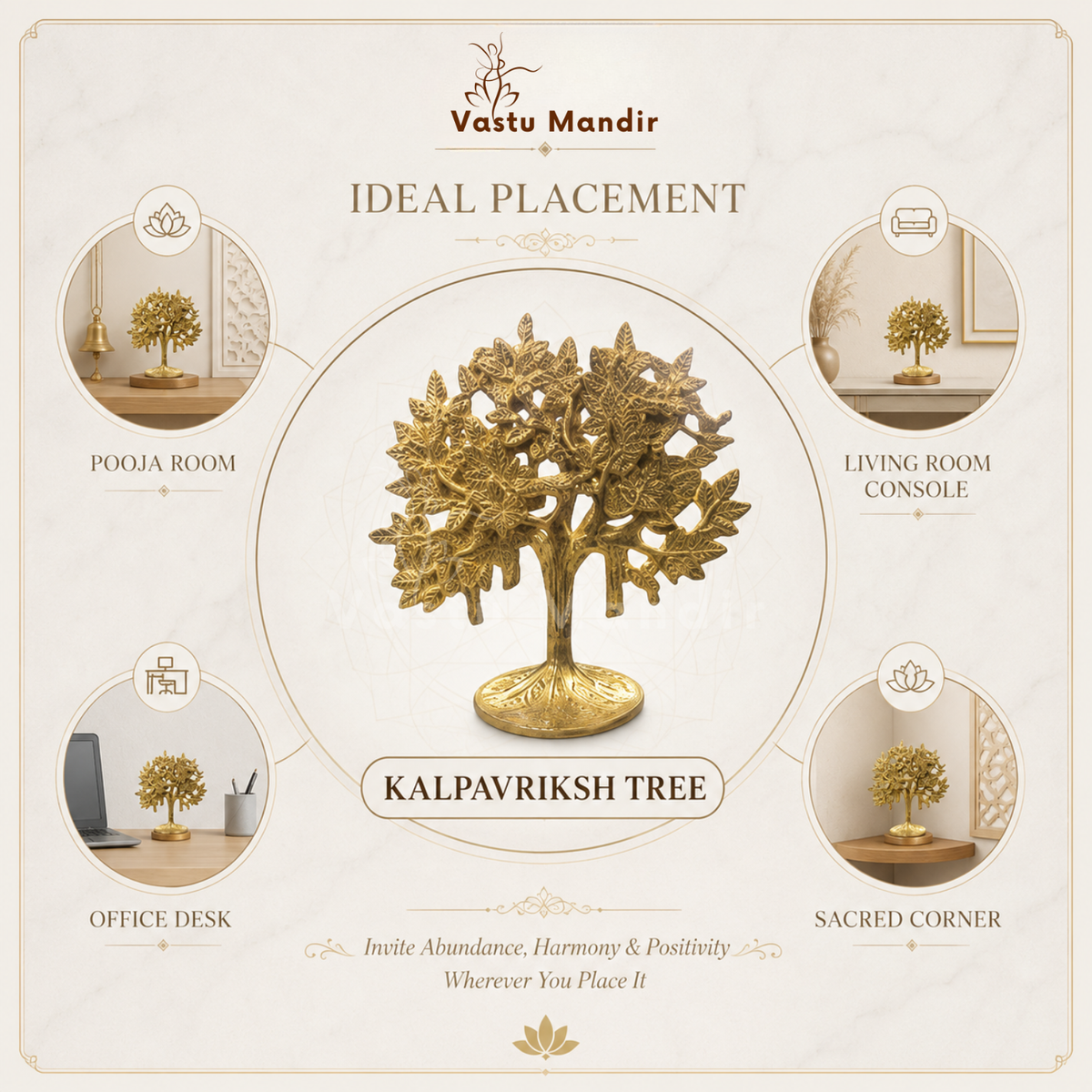 Brass Kalpavriksha tree left-side view isolated on white background