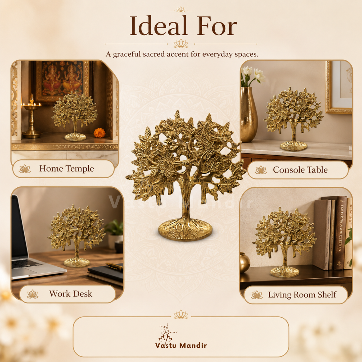 Brass Kalpavriksha tree front view isolated on white background
