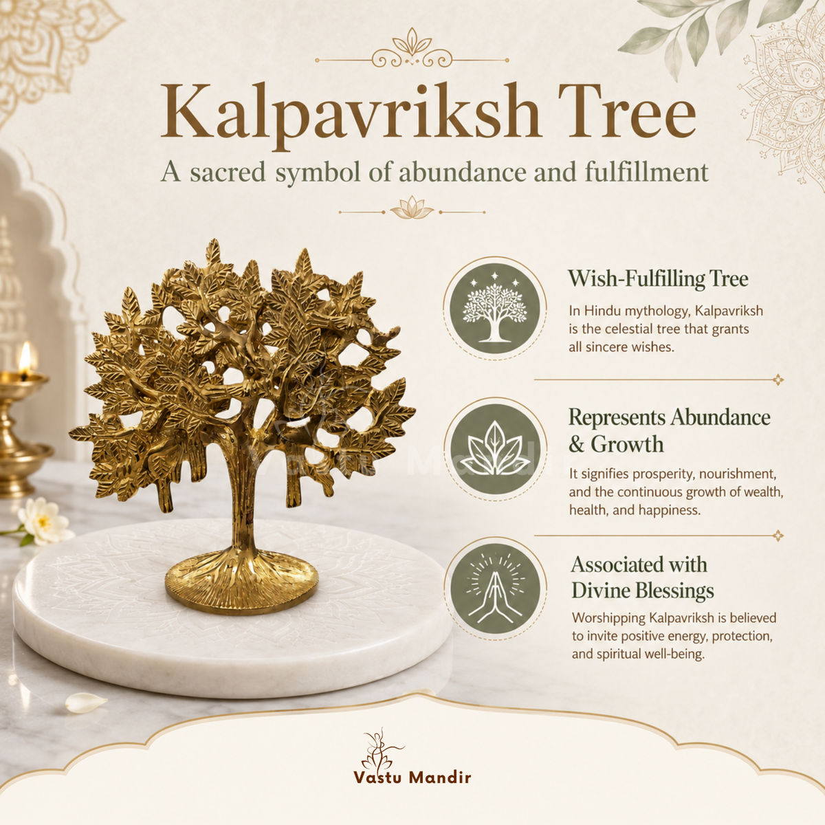 Brass Kalpavriksha tree close-up of the lower branches and trunk