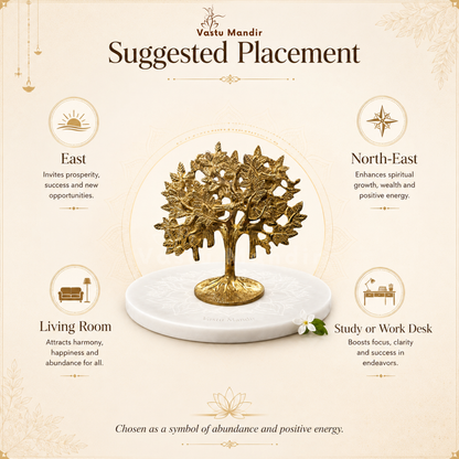 Brass Kalpavriksha tree displayed on a decorative console in a neutral room