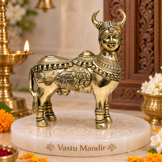 Brass Kamdhenu Cow Idol Vastu Remedy for Abundance, Prosperity and Divine Blessings for Home, Office and Gifting | 10 X 17cm | 1.600kg