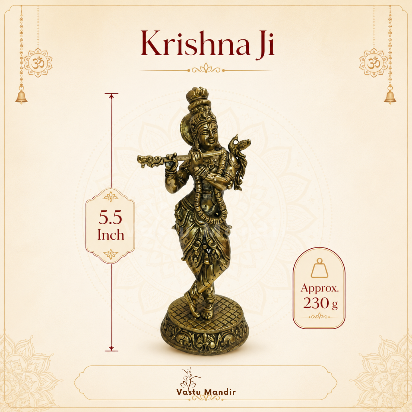 Brass Lord Krishna Idol Vastu Remedy| Vedic Vastu Sculpture for Joy, Harmony & Divine Attraction | 5.5 Inch | 230 g
