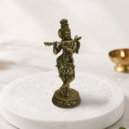 Brass Lord Krishna Idol Vastu Remedy| Vedic Vastu Sculpture for Joy, Harmony & Divine Attraction | 5.5 Inch | 230 g