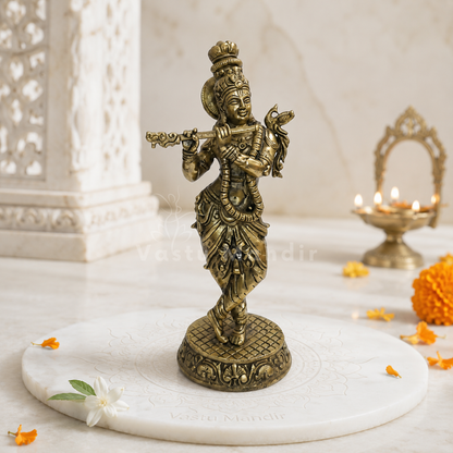 Brass Lord Krishna Idol Vastu Remedy| Vedic Vastu Sculpture for Joy, Harmony & Divine Attraction | 5.5 Inch | 230 g