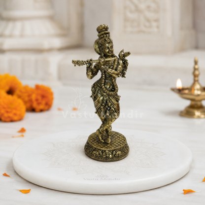 Brass Lord Krishna Idol Vastu Remedy| Vedic Vastu Sculpture for Joy, Harmony & Divine Attraction | 5.5 Inch | 230 g