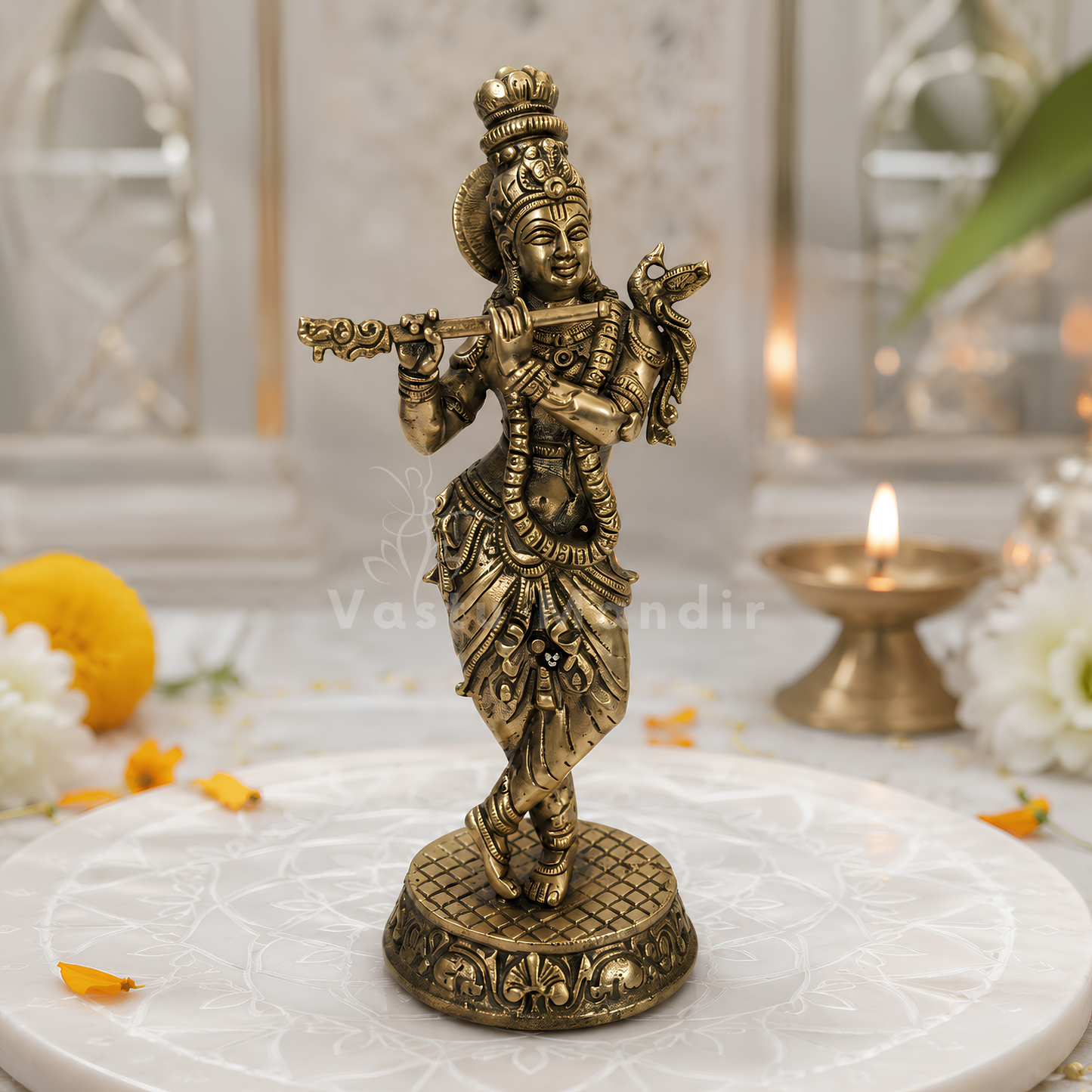 Brass Lord Krishna Idol Vastu Remedy| Vedic Vastu Sculpture for Joy, Harmony & Divine Attraction | 5.5 Inch | 230 g