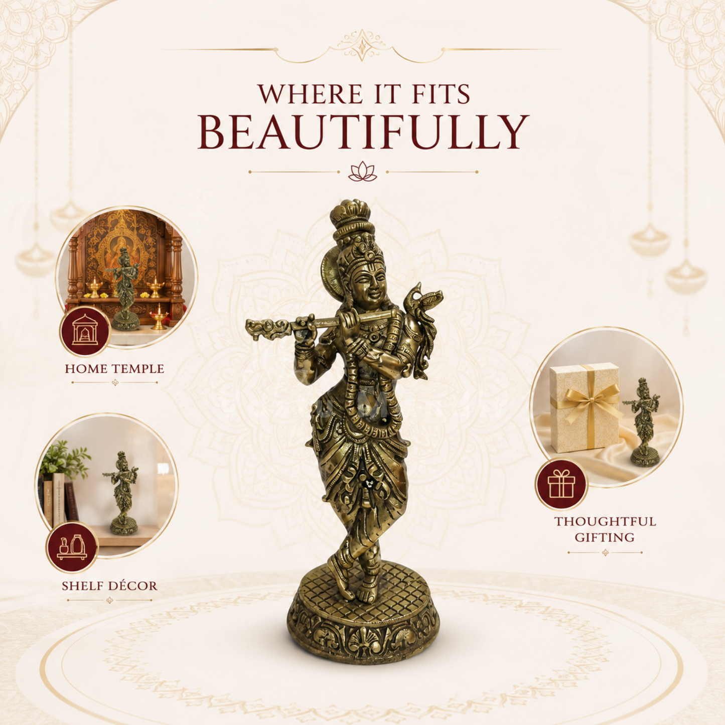 Brass Lord Krishna Idol Vastu Remedy| Vedic Vastu Sculpture for Joy, Harmony & Divine Attraction | 5.5 Inch | 230 g