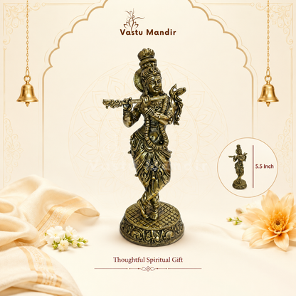 Brass Lord Krishna Idol Vastu Remedy| Vedic Vastu Sculpture for Joy, Harmony & Divine Attraction | 5.5 Inch | 230 g