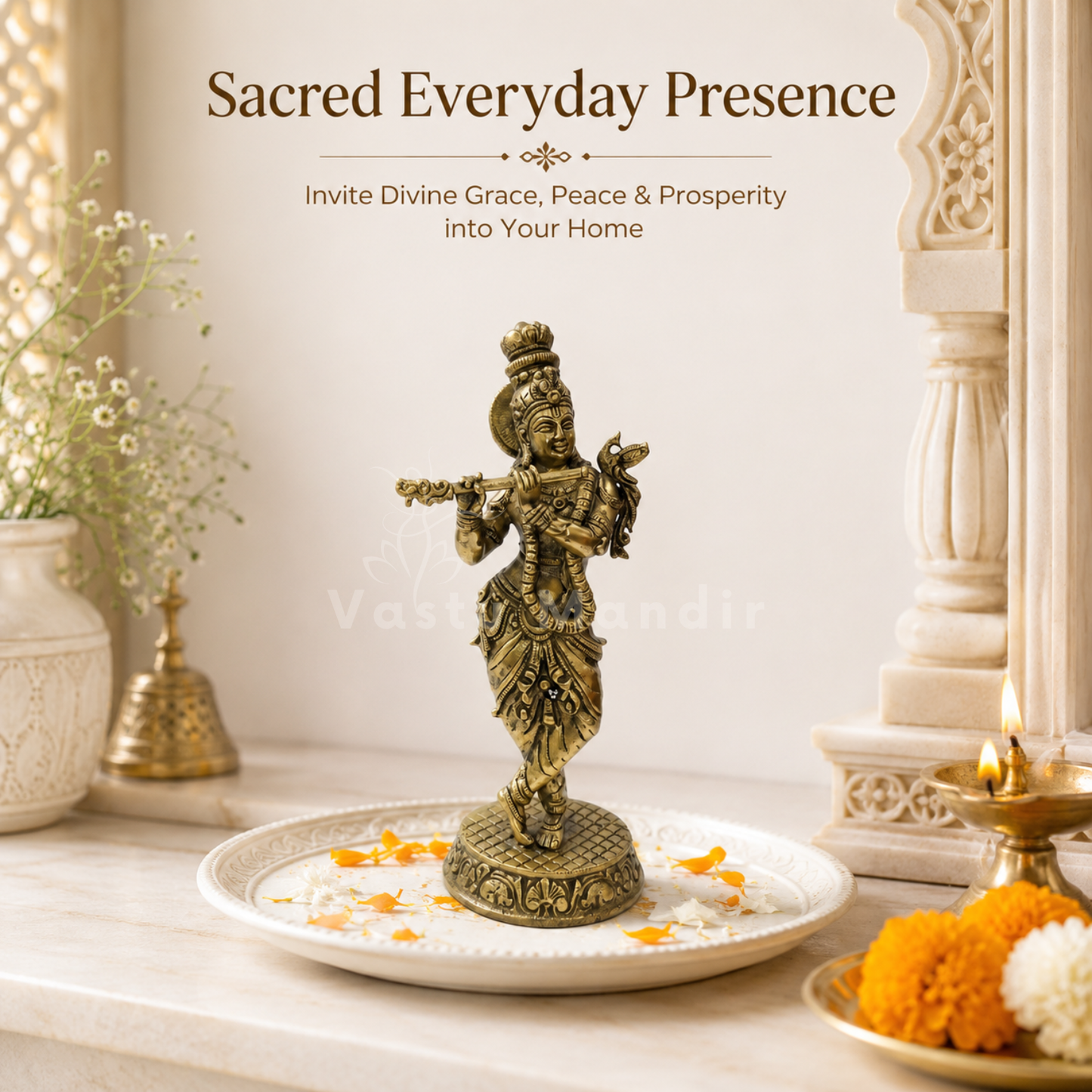 Brass Lord Krishna Idol Vastu Remedy| Vedic Vastu Sculpture for Joy, Harmony & Divine Attraction | 5.5 Inch | 230 g
