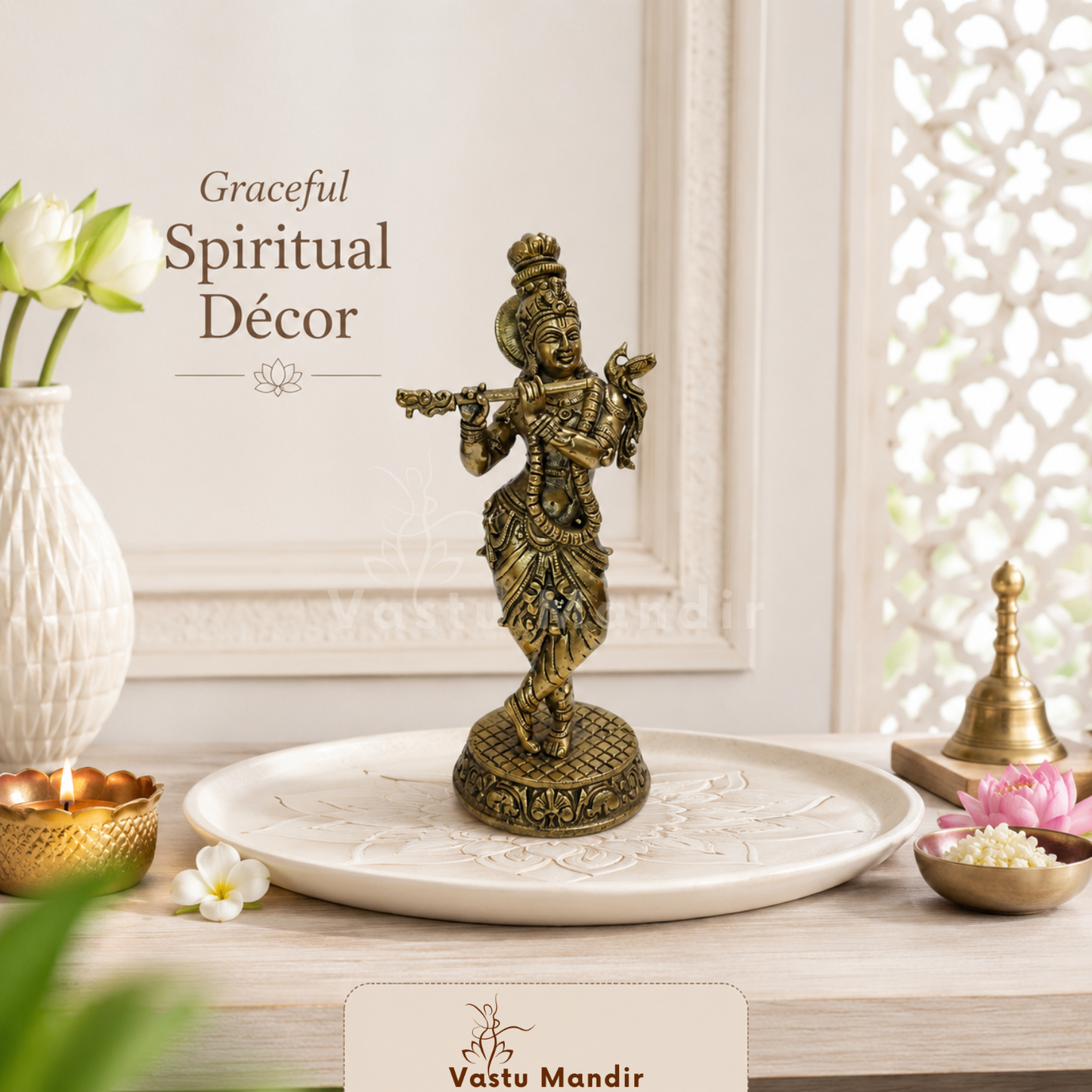 Brass Lord Krishna Idol Vastu Remedy| Vedic Vastu Sculpture for Joy, Harmony & Divine Attraction | 5.5 Inch | 230 g