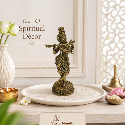 Brass Lord Krishna Idol Vastu Remedy| Vedic Vastu Sculpture for Joy, Harmony & Divine Attraction | 5.5 Inch | 230 g