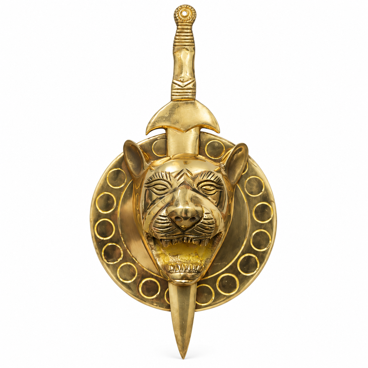 Brass Lion with Talwar Idol Vastu Remedy for Courage, Protection and South Direction Strength for Main Entrance, Office and Leadership Spaces | 10 cm | 1 kg