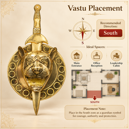Brass Lion with Talwar Idol Vastu Remedy for Courage, Protection and South Direction Strength for Main Entrance, Office and Leadership Spaces | 10 cm | 1 kg