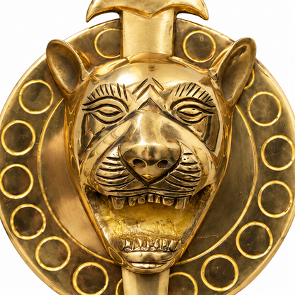 Brass Lion with Talwar Idol Vastu Remedy for Courage, Protection and South Direction Strength for Main Entrance, Office and Leadership Spaces | 10 cm | 1 kg
