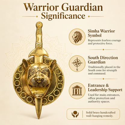 Brass Lion with Talwar Idol Vastu Remedy for Courage, Protection and South Direction Strength for Main Entrance, Office and Leadership Spaces | 10 cm | 1 kg