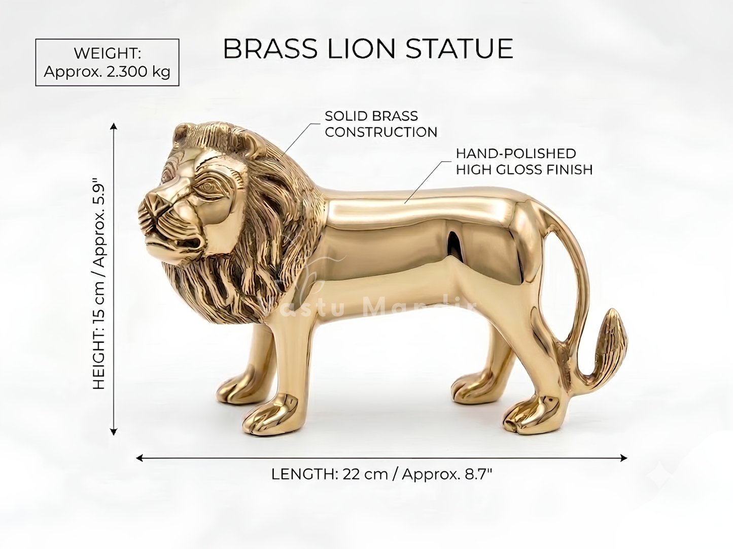 Brass Lion Idol Statue for Home, Office, Vastu Remedy & Decorative Showpiece | 22 × 15 cm | 2.300 kg